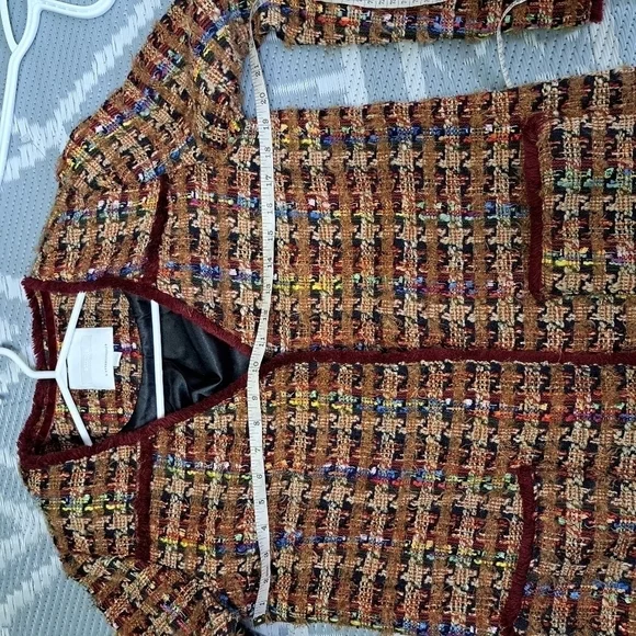 ANTHROPOLOGIE Ett:twa Harlequin Oversized Tweed Brown Burgundy Blazer Jacket - Picture 10 of 15